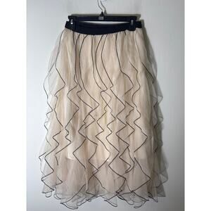 Oc Black Cream Pull On Tuille Ruffle Special Occasion Skirt Sz S